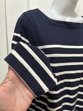 Preppy L.L. BEAN Boat Neck 100% Cotton Navy Blue Short Mini Sailor Dress M