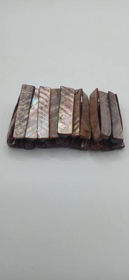 Pulsera Abulón Bronce Gruesa Madreperla Concha Elastizada Coral Bronce Foto 4 de 4