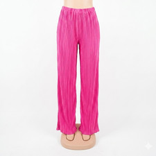 Women's Pink Solid Pleated Pull-On Elastic Waist Straight Leg Pants Regular