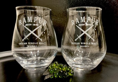 Limited Edition RAMPUR Est. 1943 Indian Single Malt Whisky Glasses (2) PRISTINE