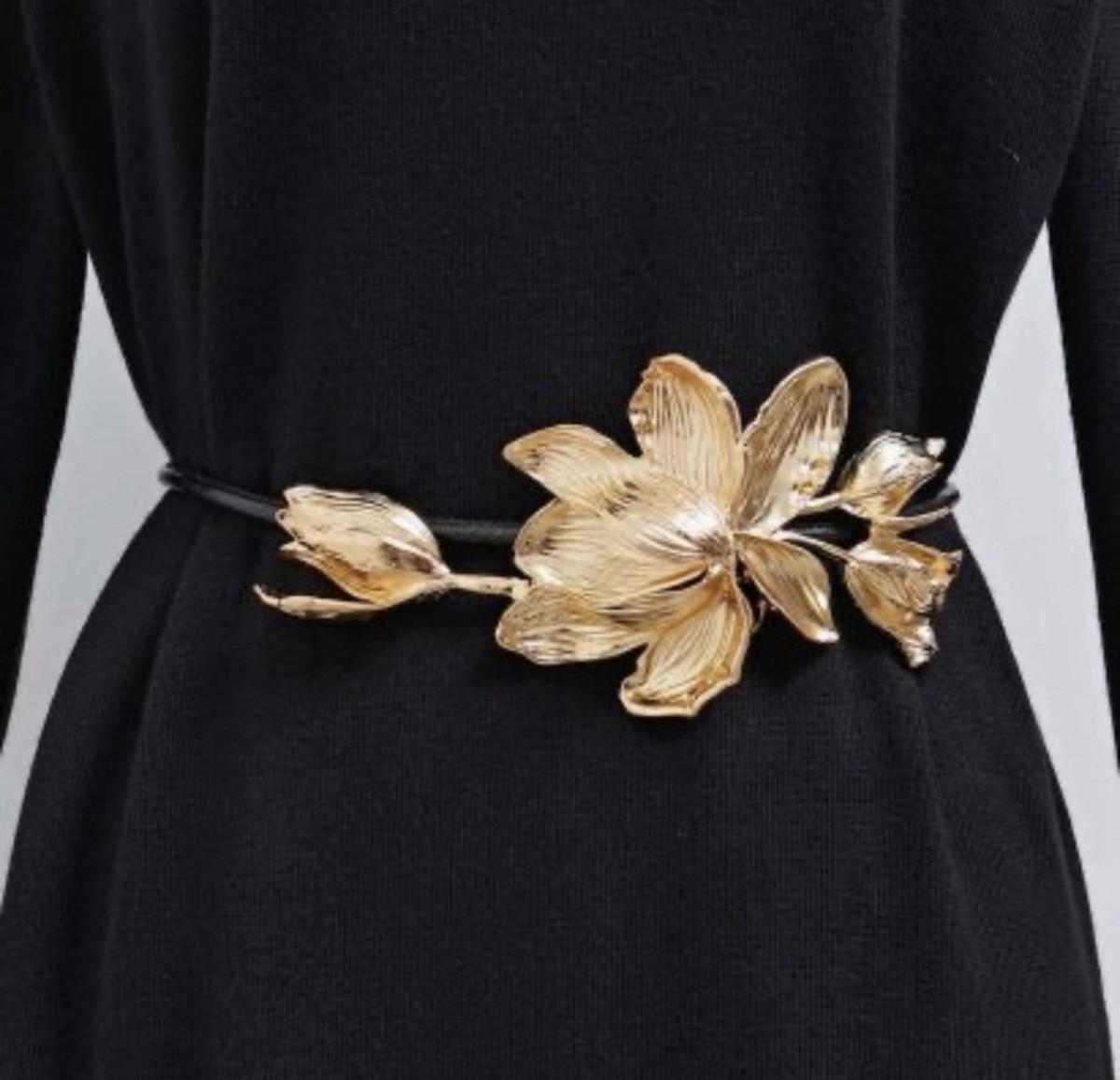 ZARA Oversized Belt Gold Floral Metal Buckle Statement Waist  display picture 3