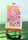 ACEO Art Trading Card Watercolor Original Painting Bubble Floral Line Pen Draw — photo 4