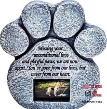Pet Memorial Stone - Features a Paw Print Photo Frame Pawprint Stone with Frame