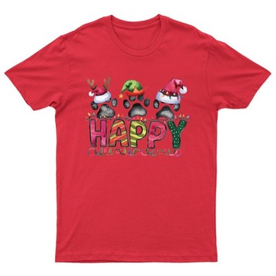 Happy Paw Prints Christmas Holiday Herren T-Shirt Damen Grafik Tee