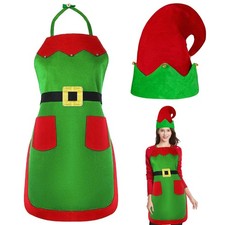Christmas Elf Apron And Hat Set Costume Adults Women With Hat Apron Party