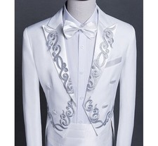 Ethereal White Tuxedo Suit with Silver Embroidery and Satin Lapel Detailing