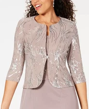 Alex Evenings Sequined A-Line Jacket, Pewter Frost, SIZE-10