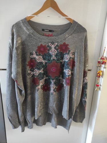*Desigual* Pullover Damen Strickpullover Gr. XL Grau mehrfarbig Siberglanz