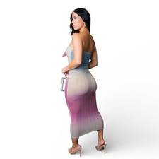 Strapless Ombre Bodycon Midi Dress Bow Front Sexy Women Size S