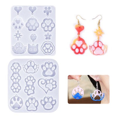 Resin Earring Molds, 2 Pack Puppy Dog and Cat Animal Paw Silicone Molds Keychain