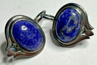 Sterling Silver 925 Vintage Oval Lapis Lazuli Dangle Pair of Earrings 5.8 Grams — photo 2