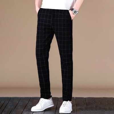 Thin Fit Herren Karo Hose Dünne Sommerhose Polyester Stoff Medium Stretch