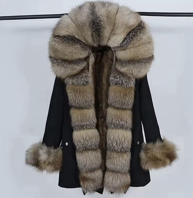 Damen CARMEN CHARLOTT Luxus Echt Pelz Parka Mantel Fuchspelz Größe S NEU!
