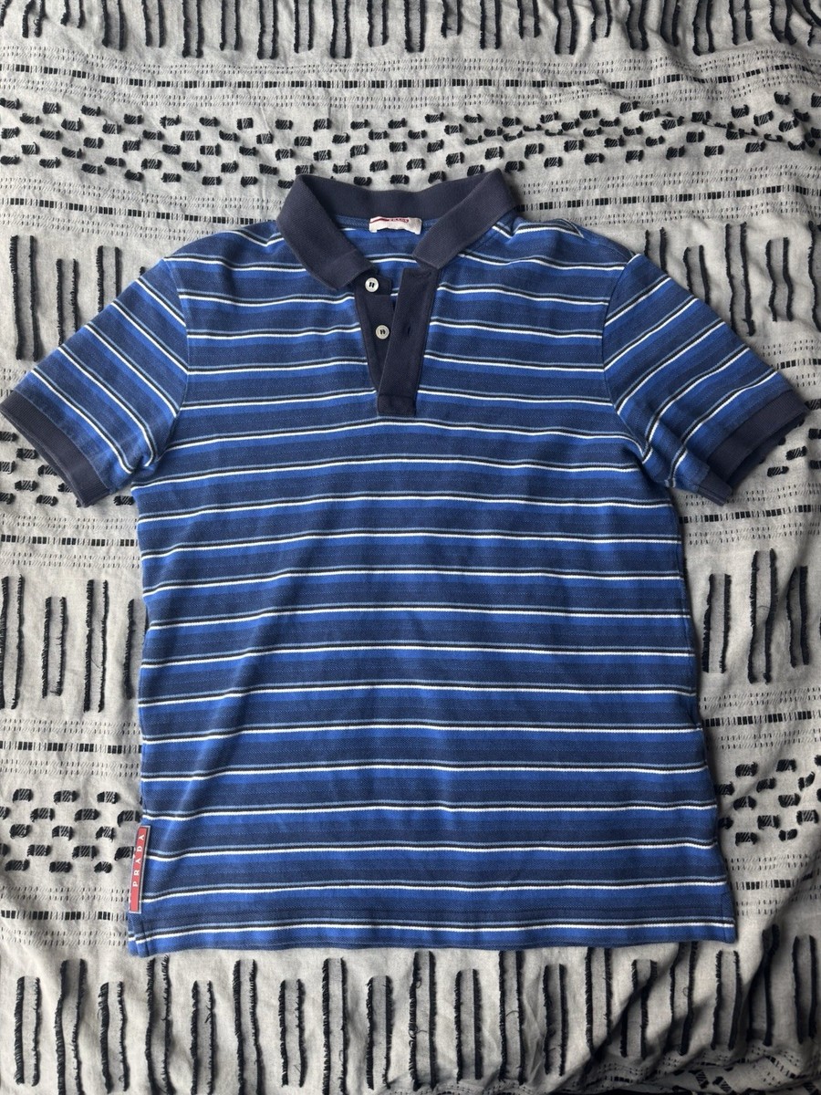 Vintage Prada Sport Blue Striped Polo Short Sleeve Shirt | eBay