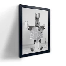 Black Framed Poster, Cute Rabbit Wall Art, Farmhouse Style Animals Bathroom D...