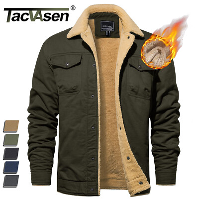 Mens Winter Trucker Jacket Sherpa Fleece Lined Coat Casual Warm Work Cargo Coats