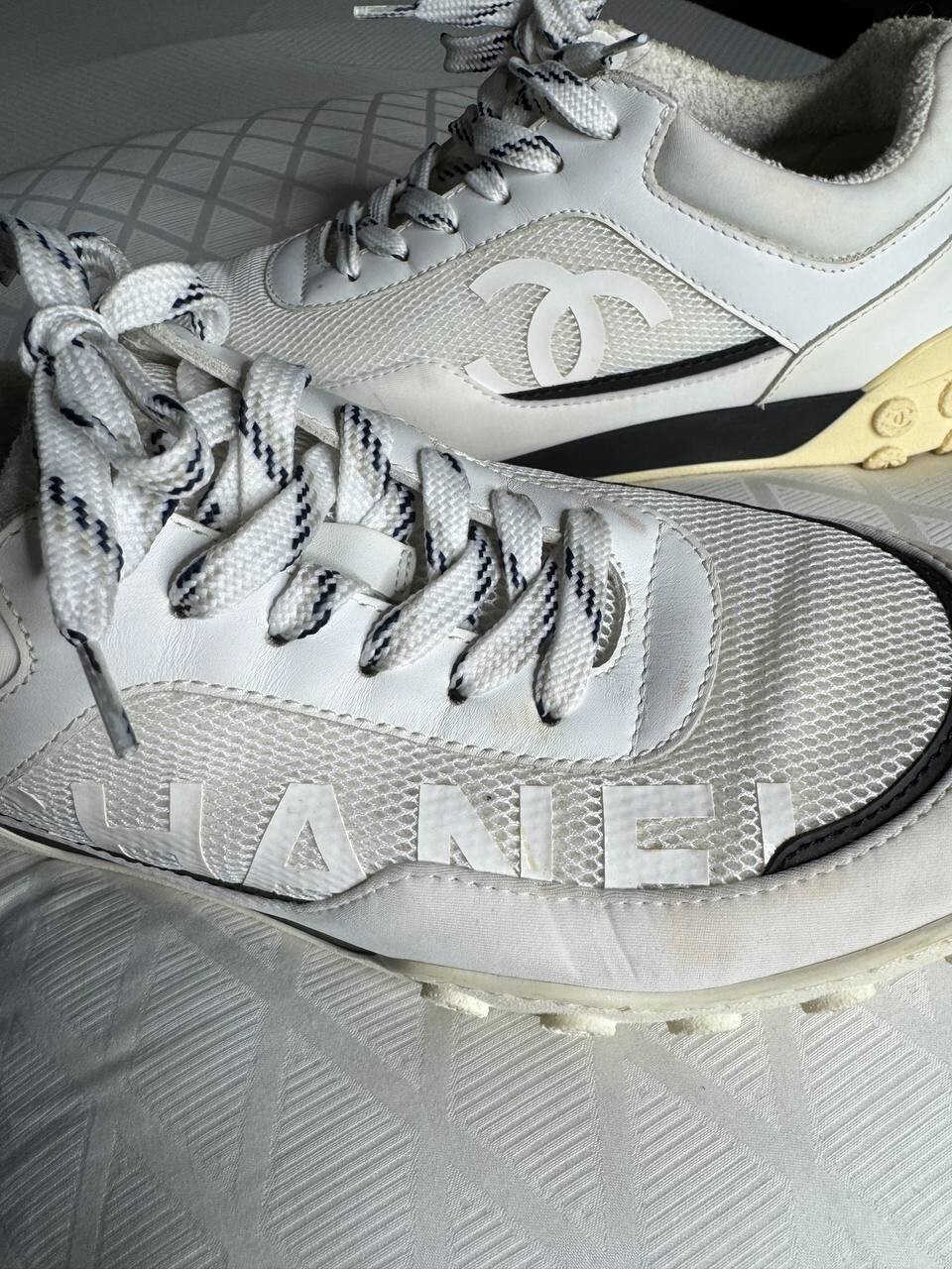 Chanel White Leather Trainer Sneakers Size 38 Luxury Fashion