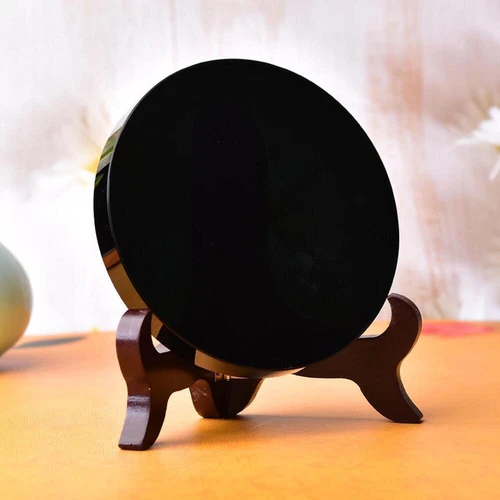 Natural Black Obsidian Scrying Mirror Heal Crystals Stone Round Plate With - Bild 1 von 11