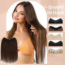 One Piece THICK 100 Real Clip in Human Hair Extensions 3/4 Full Head V-Shape US