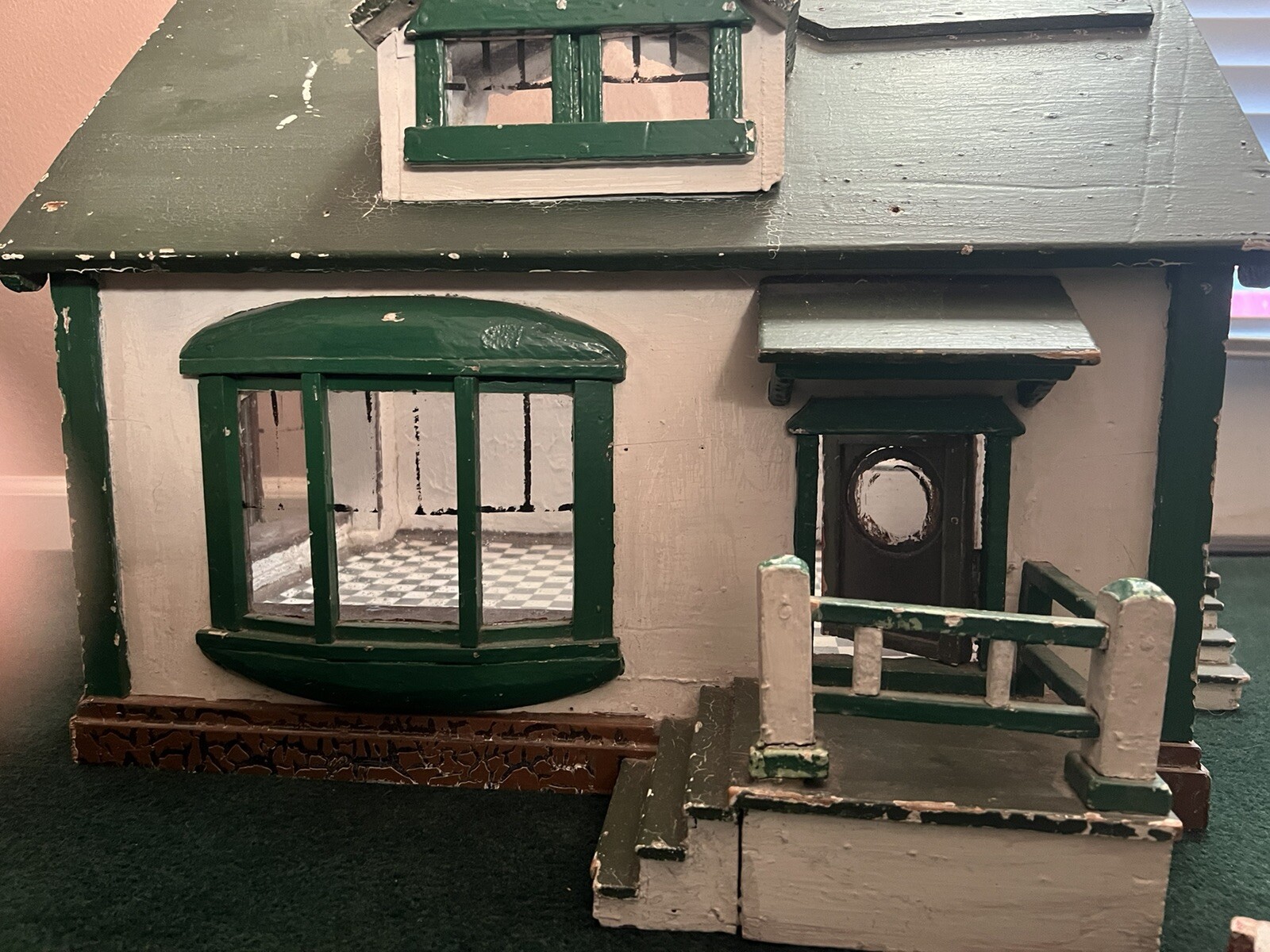 Antique Wooden Hand Made Dollhouse with Xmas Tree Stand eBay