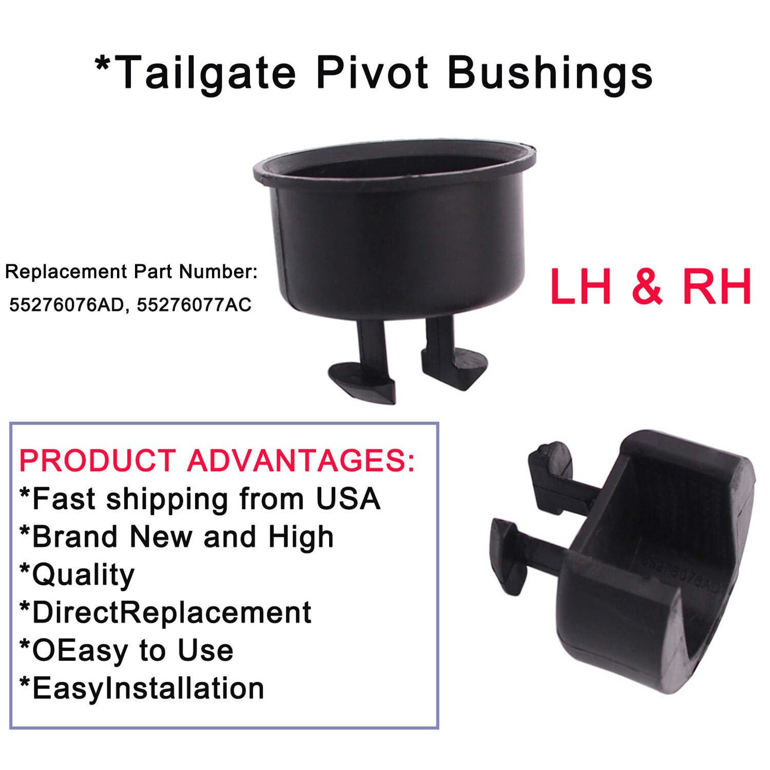Set of 2 Left & Right Tailgate Pivot Bushings Fits for Dodge Ram 2500 3500 1500