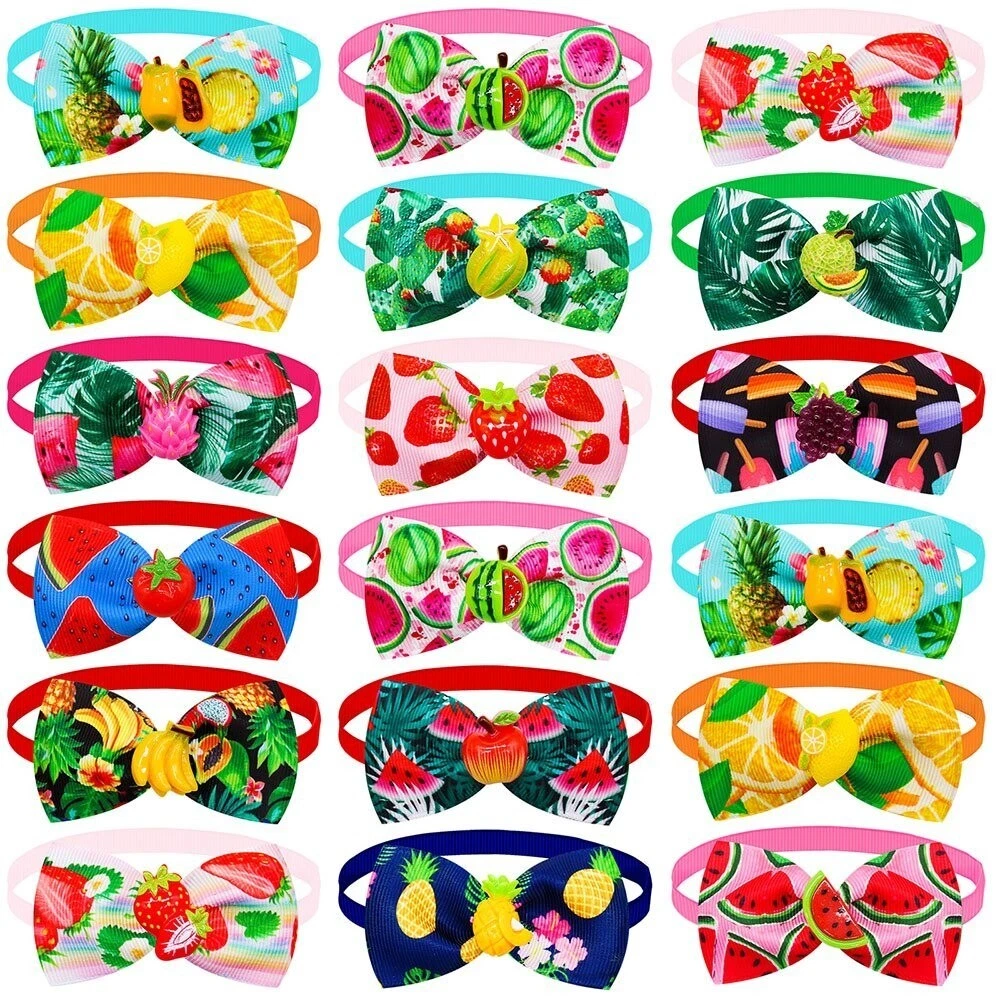 100Pcs Fruit Style Strawberry Grapes Dog Bowtie Collar Pet Cat Grooming Products
