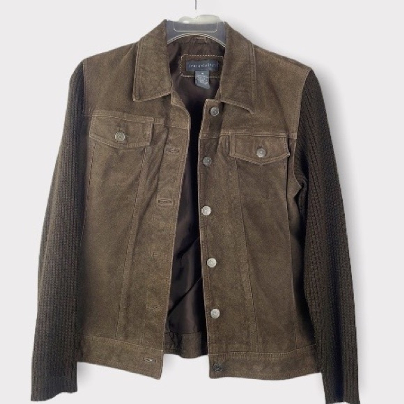 RELATIVITY Brown Suede Button Up Jacket with Knit… - image 1