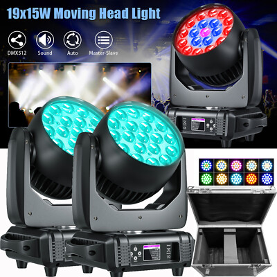 2x 4 in1 RGBW 19X15W LED Beam Zoom Wash Moving Head +Flightcase DMX Bühnenlicht