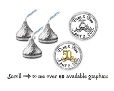 108 Personalized Anniversary Hershey Kiss Candy Labels Wrappers 25th, 40th, 50th