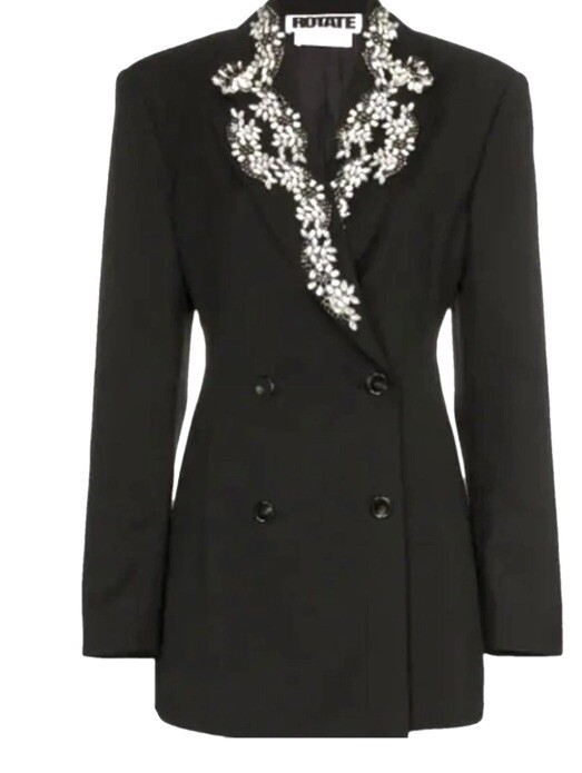 ROTATE Birger Christensen Black Rhinestones Jacket Blazer SzS image 7