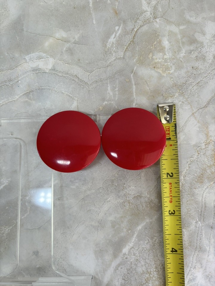 Vintage Statement Chunky Cherry Red Circle Button Lucite Clip On