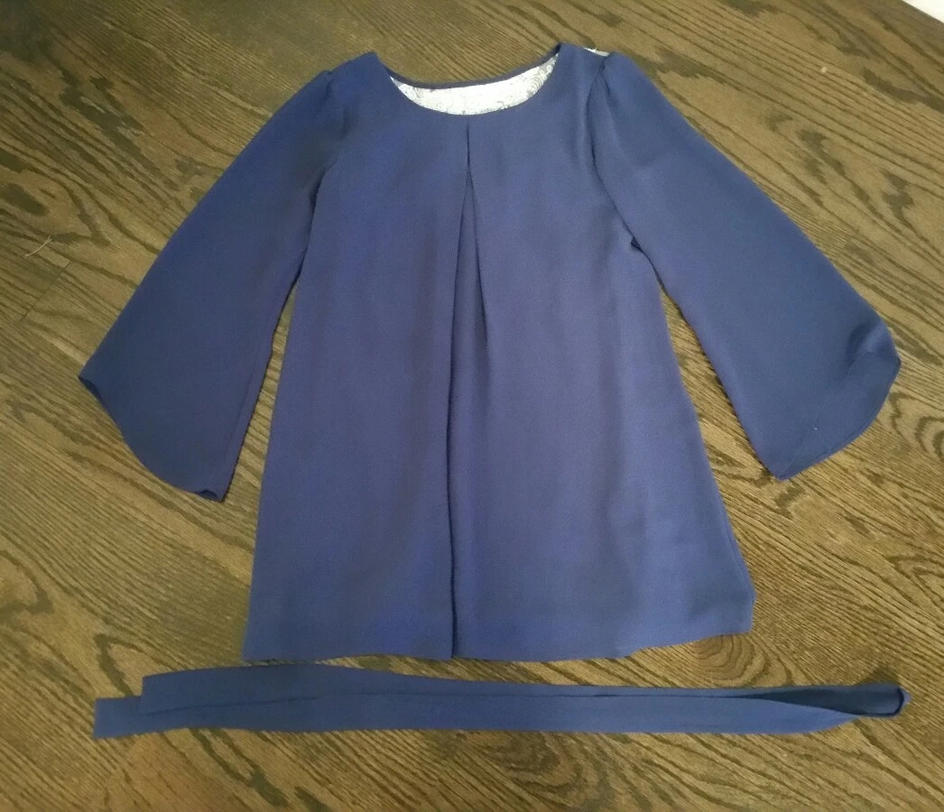 GIRLS BCX GIRL BLUE CHIFFON HOLIDAY DRESS Wear 2 ways! LACE BELT BELL SLEEVES 7