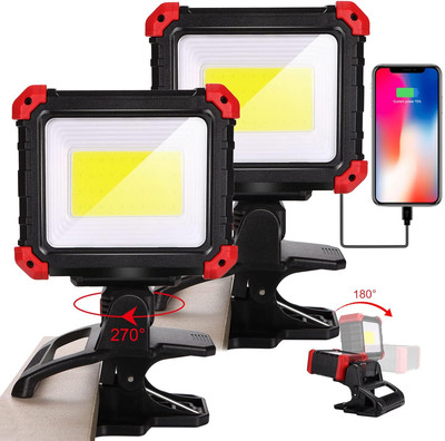 LED Rechargeable Work Light with Clamp, 2100LM COB Magnetic Clip on Worklight 27