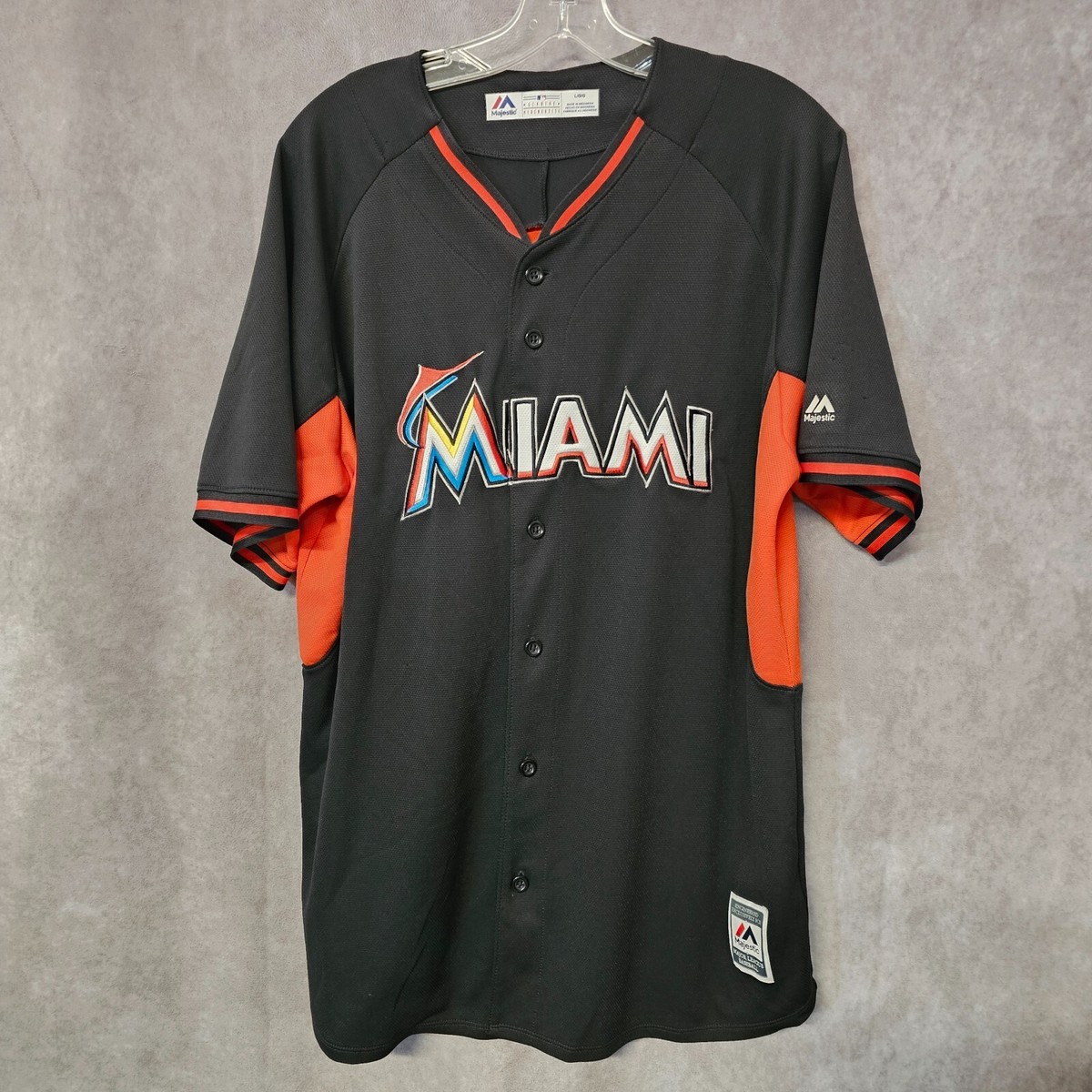 Majestic MLB Miami Marlins Black Orange Baseball Jersey Mesn