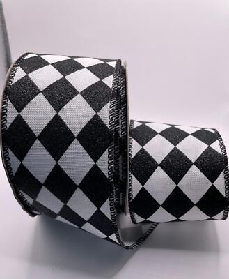 63 mm verdrahtetes schwarzes Glanz Harlekinband, verschiedene Längen Basteln, Schleifen, Weihnachten