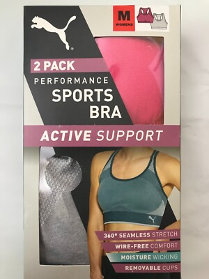 Puma 2-Pack Sports Bra  New Active Support Seamless Wire Free