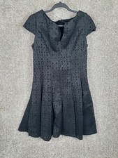 Julia Jordan Dress Womens 8 Black Eyelet A-line Flare Cap Sleeve Career Preppy