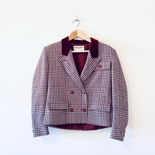 Vintage 60s 1960s Jaeger Burgundy Plaid Wool Academia Jacket Blazer Coat 10