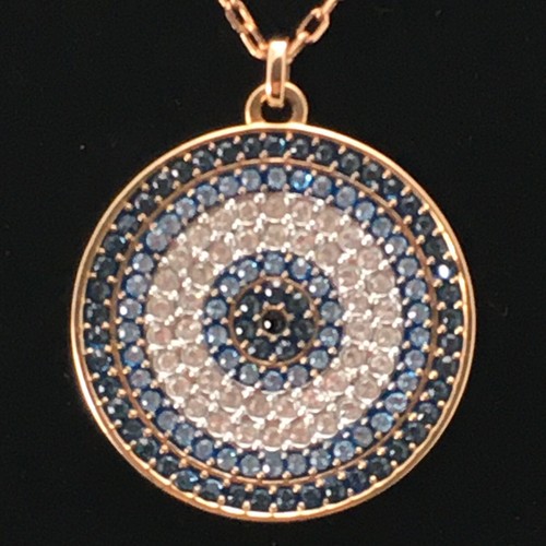 SWAROVSKI 5429126 Luckily Pave Blue White Crystal Disc Evil Eye Pendant Necklace - Picture 4 of 24