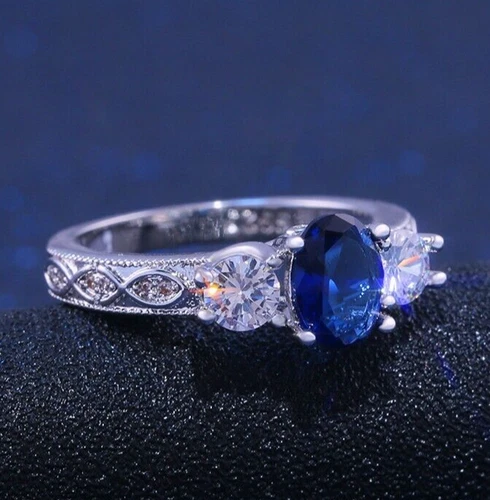 1.9CT Simulated Sapphire Wedding Ring Silver Plated Ethnic Vintage Style Ring