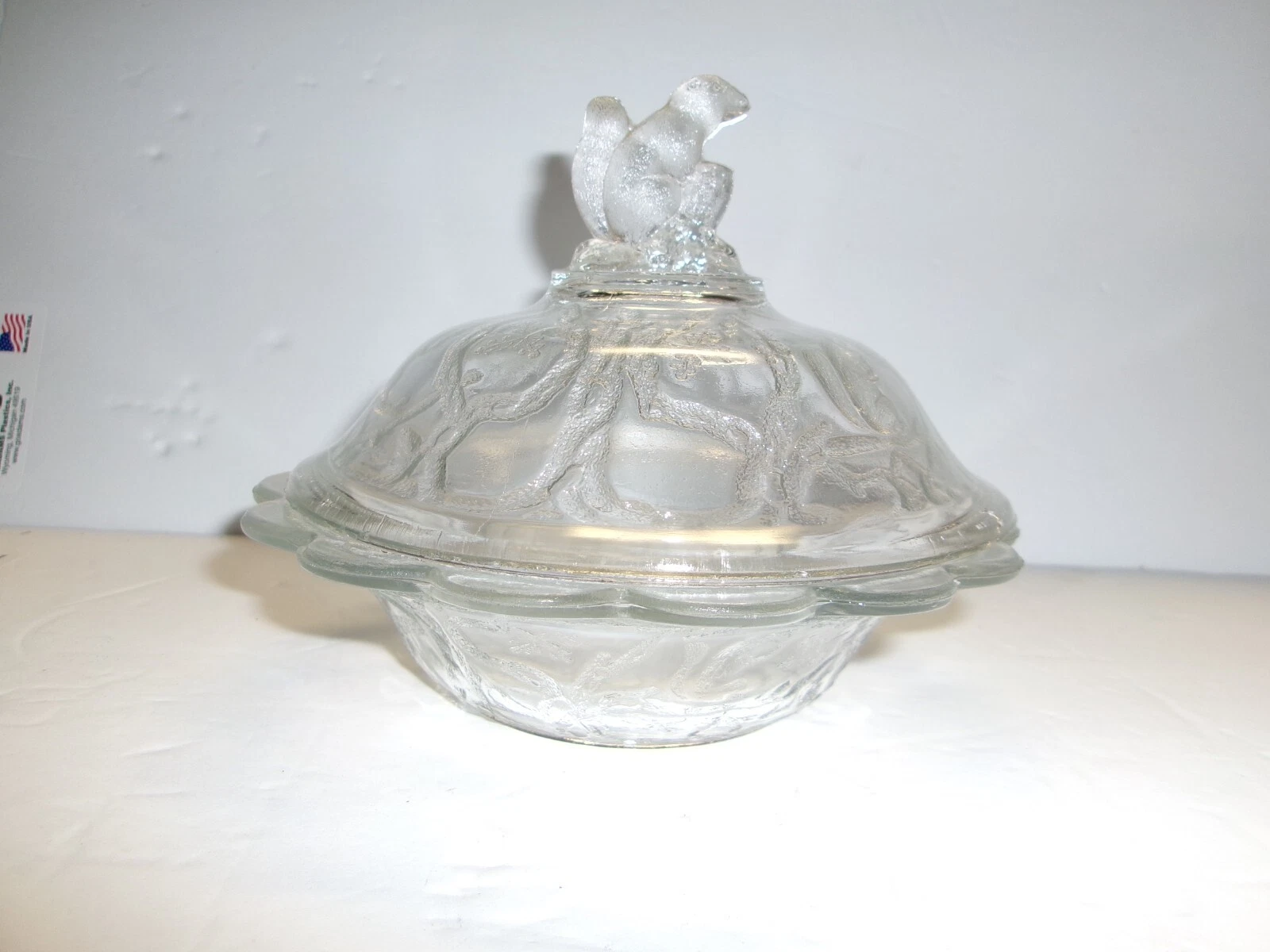 Antique EAPG Bakewll & Pears SQUIRREL IN BOWER Covered Butter Dish Flat 1880s #2