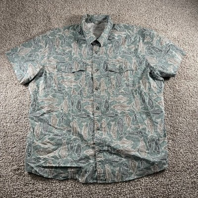 Eddie Bauer Shirt Men XXL Green Fish Print Vented Lightweight Sport Shop Outdoor