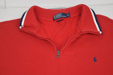 Vintage Polo Ralph Lauren Sweatshirt XL 90s Classic Red Quarter Zip Blue Trim