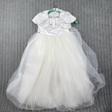 Davids Bridal Flower Girl Dress /First Communion Sz 4 White Lace Tulle And Vest