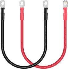 6 AWG Battery Cables with 5/16" Lugs, 1ft Black and 1ft Red OFC Copper for Solar