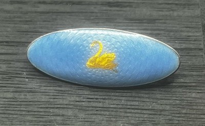 Nils Erik Elvik Norway Sterling Silver Guilloche Enamel Blue Gold Swan Brooch