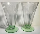 Monongah Etched Little Bo-Peep Ice Tea Tumbler Green Depression Glass 1920s #854