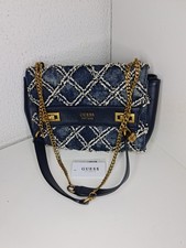 GUESS borsa a spalla/tracolla denim blu quadri catena oro lucchetto 26x21x5