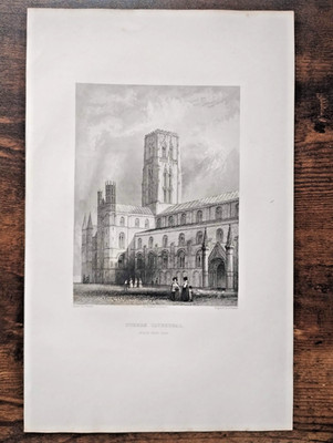 Durham Cathedral, North West View - Antique Print - 1842 (Seller Ref V2)