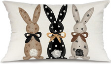 Easter Pillow Cover 12X20 Inch - Bunnies with Bowknot Decor, Farmhouse Brown Pil